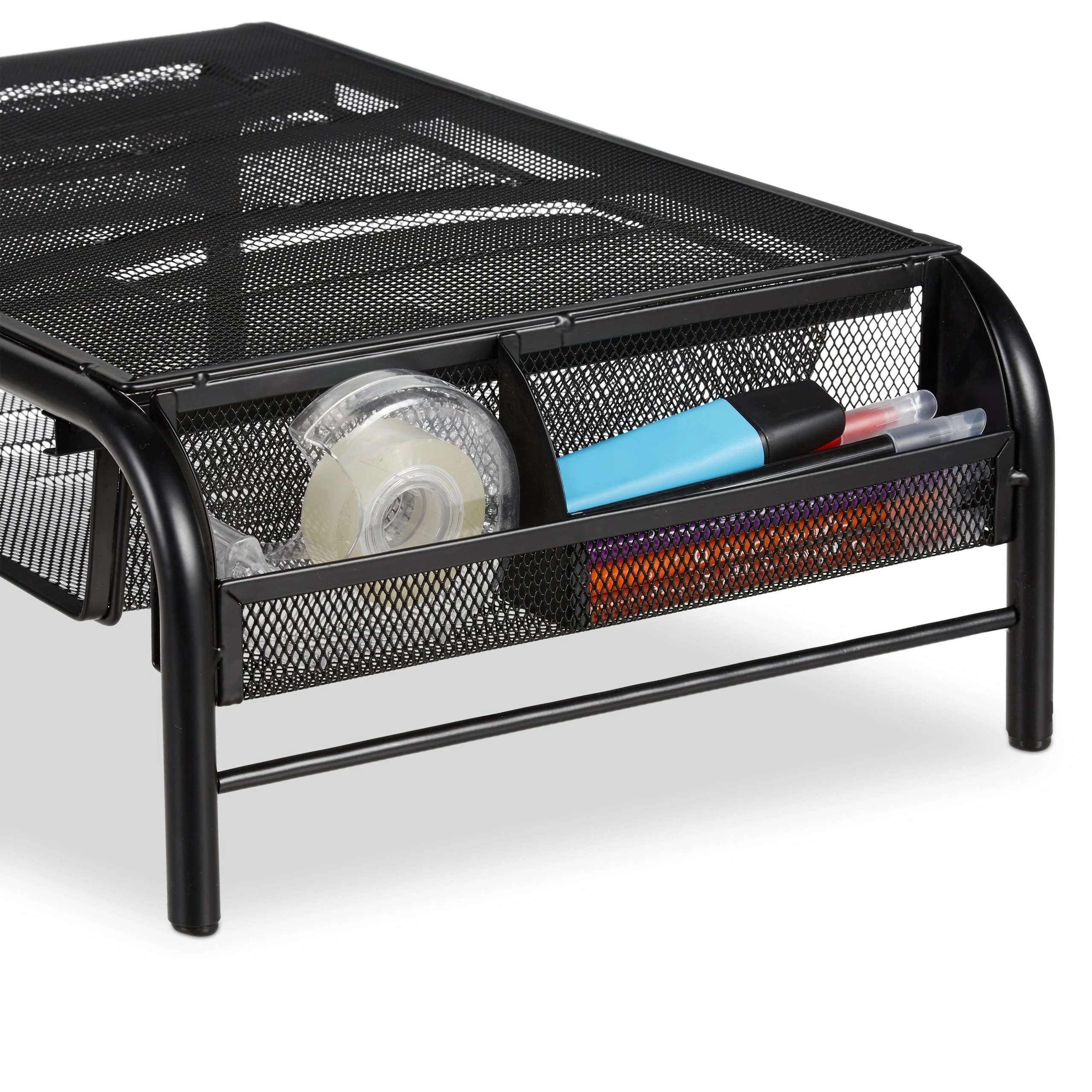 Relaxdays Monitorständer mit Schublade - Schwarz - Metall 8 Relaxdays Monitorständer mit Schublade - Schwarz - Metall – Bild 6