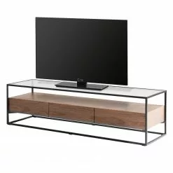 Studio Copenhagen Lowboard Rizzo - Holzwerkstoff / Glas - Schwarz / Walnuss Dekor