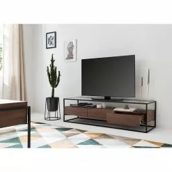 Studio Copenhagen Lowboard Rizzo - Holzwerkstoff / Glas - Schwarz / Walnuss Dekor -Kommoden Verkäufe 2023 1000123450 190328 11102900022 MOOD GALLERYIMAGES P000000001000123450 mood