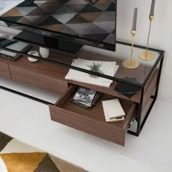 Studio Copenhagen Lowboard Rizzo - Holzwerkstoff / Glas - Schwarz / Walnuss Dekor -Kommoden Verkäufe 2023 1000123450 190328 11102900023 GALLERYIMAGES P000000001000123450