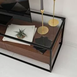 Studio Copenhagen Lowboard Rizzo - Holzwerkstoff / Glas - Schwarz / Walnuss Dekor -Kommoden Verkäufe 2023 1000123450 190328 11102900024 GALLERYIMAGES P000000001000123450