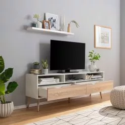 Mørteens TV-Lowboard Sunndal - Gummibaum teilmassiv - Weiß / Eiche Hell -Kommoden Verkäufe 2023 1000123474 190222 12174900015 GALLERYIMAGES P000000001000123474