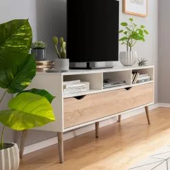 Mørteens TV-Lowboard Sunndal - Gummibaum teilmassiv - Weiß / Eiche Hell -Kommoden Verkäufe 2023 1000123474 190222 12174900016 GALLERYIMAGES P000000001000123474