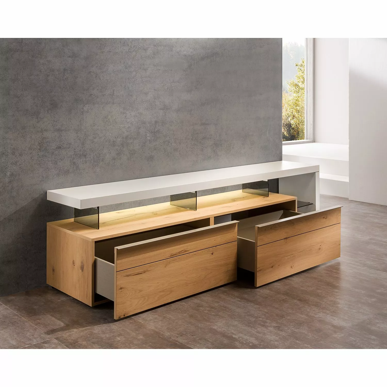 GWINNER TV-Lowboard Anzio III - Balkeneiche / Weiß 5 GWINNER TV-Lowboard Anzio III - Balkeneiche / Weiß – Bild 3