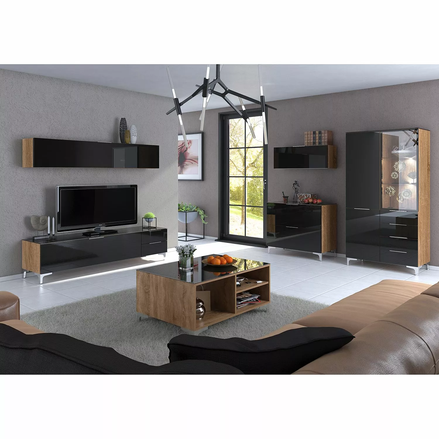 Maja Möbel TV-Lowboard Shino IV - Glas Schwarz / Eiche Riviera Dekor 4 Maja Möbel TV-Lowboard Shino IV - Glas Schwarz / Eiche Riviera Dekor – Bild 2