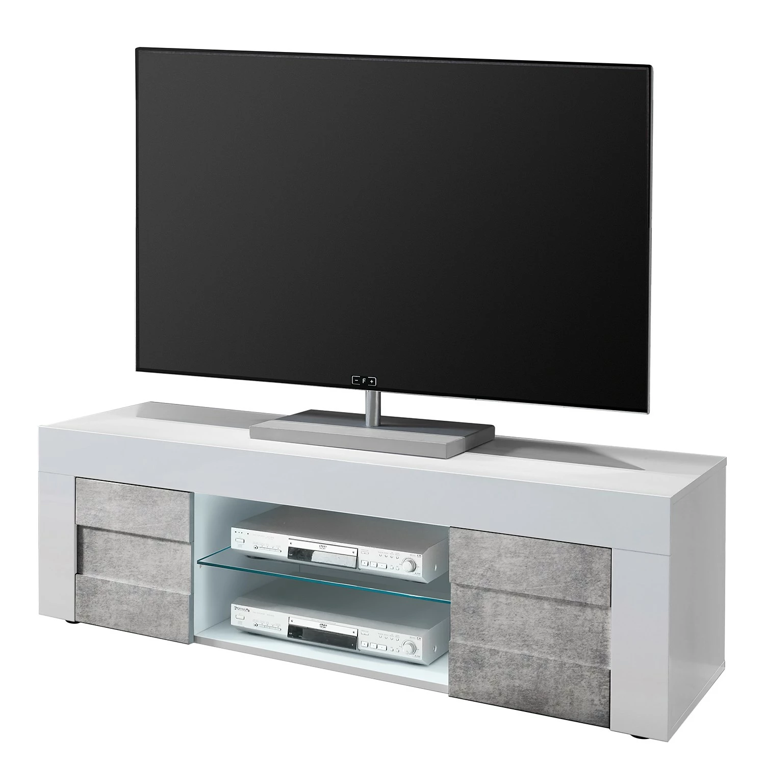 LC Spa TV-Lowboard Easy - Hochglanz Weiß / Beton Dekor - Breite: 138 cm 3 LC Spa TV-Lowboard Easy - Hochglanz Weiß / Beton Dekor - Breite: 138 cm