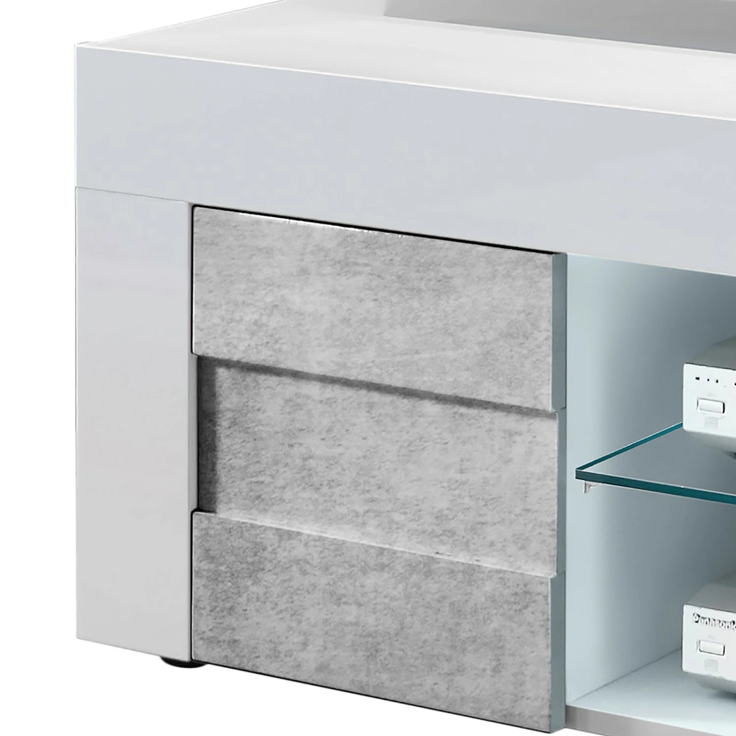 LC Spa TV-Lowboard Easy - Hochglanz Weiß / Beton Dekor - Breite: 138 cm 8 LC Spa TV-Lowboard Easy - Hochglanz Weiß / Beton Dekor - Breite: 138 cm – Bild 6