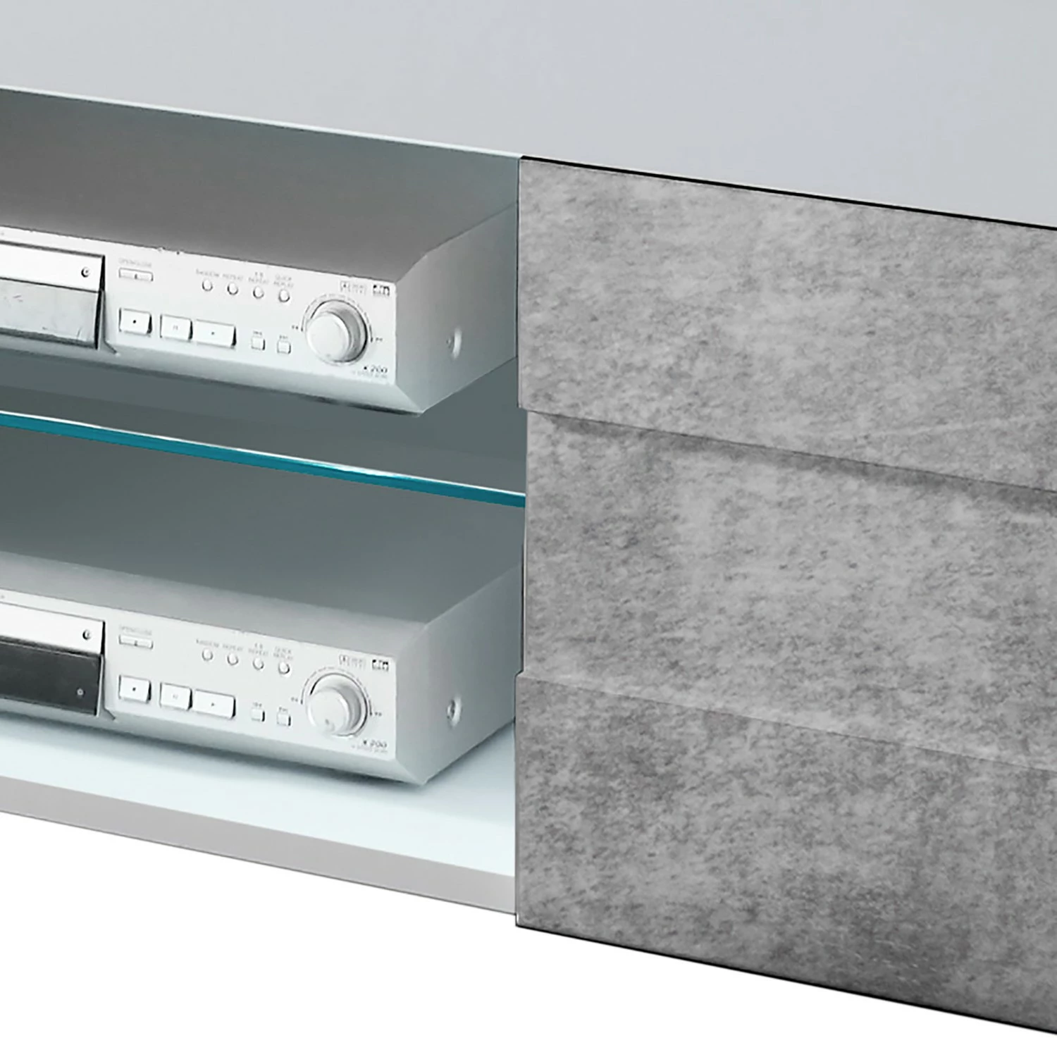 LC Spa TV-Lowboard Easy - Hochglanz Weiß / Beton Dekor - Breite: 138 cm 9 LC Spa TV-Lowboard Easy - Hochglanz Weiß / Beton Dekor - Breite: 138 cm – Bild 7