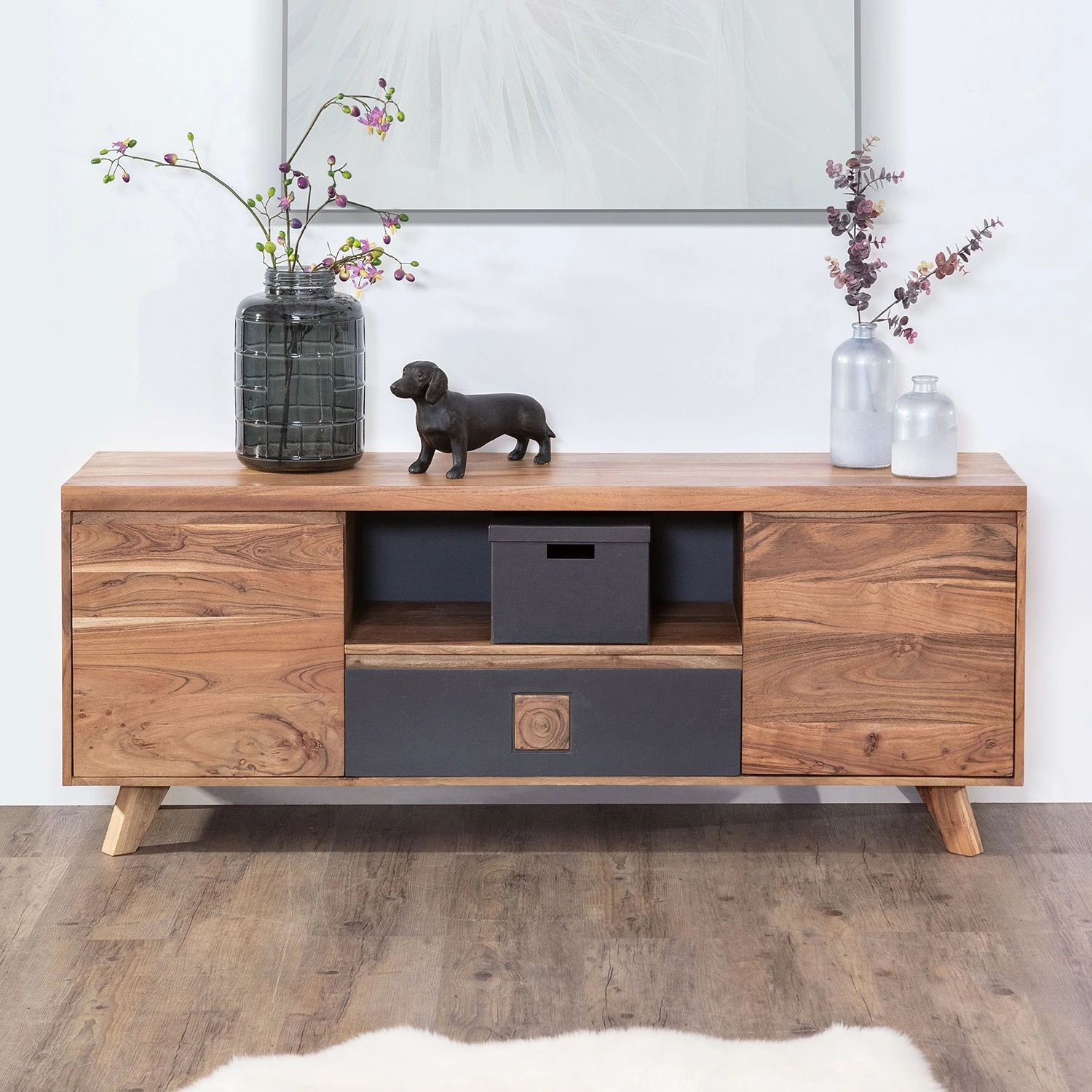 Red Living TV-Lowboard Dekla - Akazie massiv - Akazie / Anthrazit 4 Red Living TV-Lowboard Dekla - Akazie massiv - Akazie / Anthrazit – Bild 2