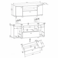 Fredriks TV-Lowboard Karlsburg - Hochglanz Weiß / Altholz Dekor -Kommoden Verkäufe 2023 1000224460 200902 06400900007 SKETCH DETAILS P000000001000224460 sketch