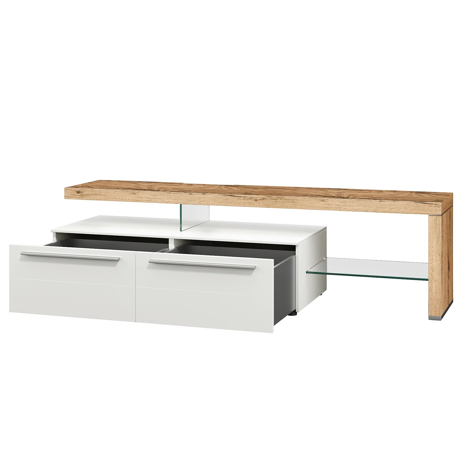 GWINNER TV-Lowboard Bellano I - Echtholzfurnier - Matt Weiß / Balkeneiche - Ausrichtung rechts - Mit Beleuchtung 5 GWINNER TV-Lowboard Bellano I - Echtholzfurnier - Matt Weiß / Balkeneiche - Ausrichtung rechts - Mit Beleuchtung – Bild 3
