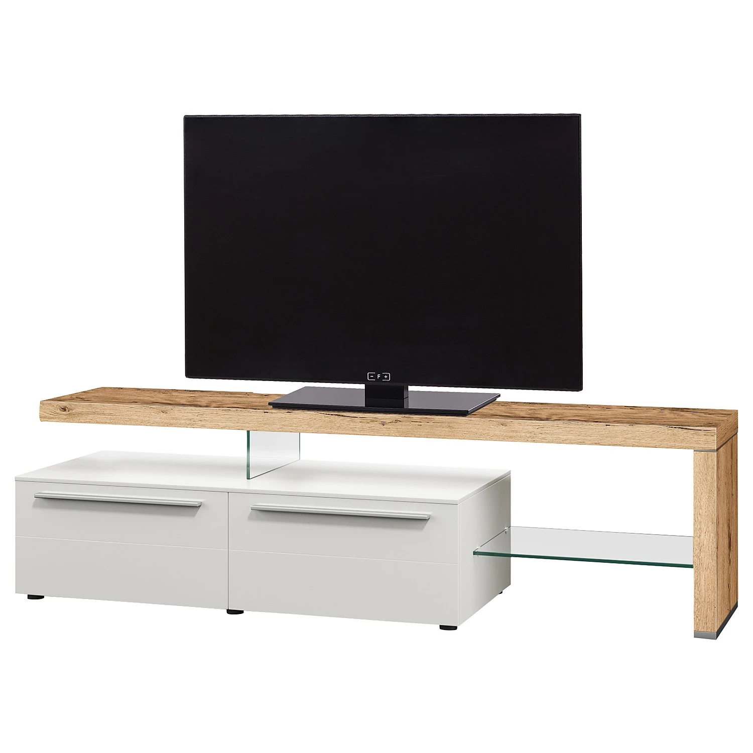 GWINNER TV-Lowboard Bellano I - Echtholzfurnier - Matt Weiß / Balkeneiche - Ausrichtung rechts - Mit Beleuchtung 3 GWINNER TV-Lowboard Bellano I - Echtholzfurnier - Matt Weiß / Balkeneiche - Ausrichtung rechts - Mit Beleuchtung