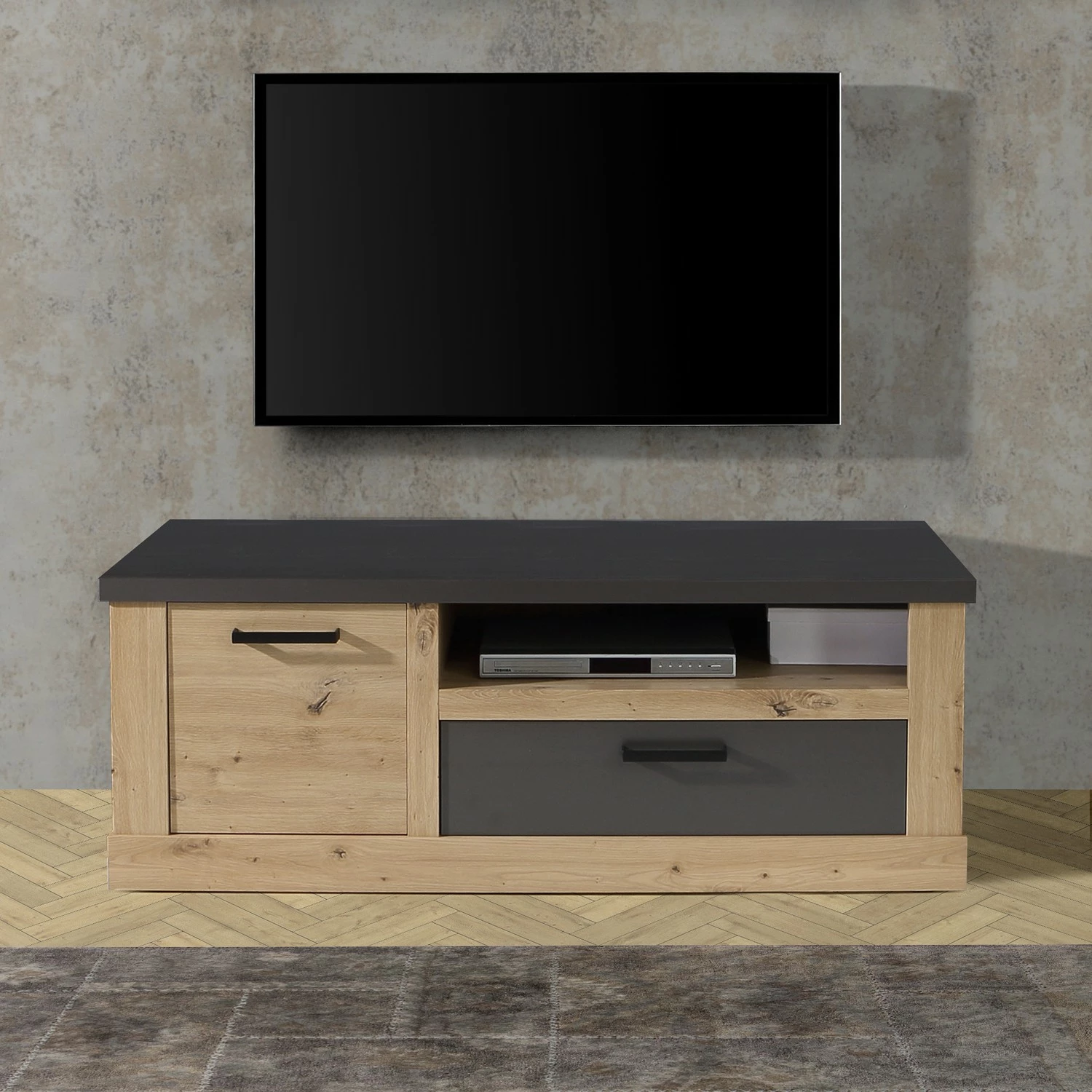 Ridgevalley TV-Lowboard Moro - Eiche Artisan Dekor / Grau 4 Ridgevalley TV-Lowboard Moro - Eiche Artisan Dekor / Grau – Bild 2