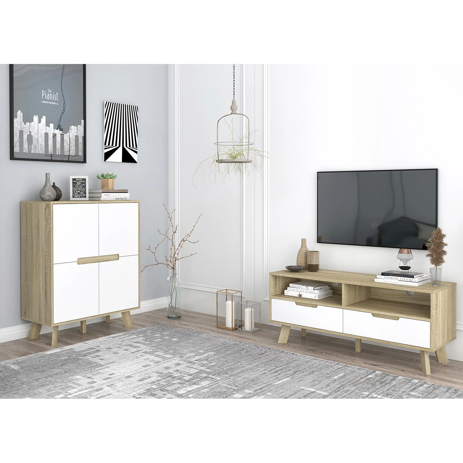 Norrwood TV-Lowboard Ibo - Weiß / Eiche Artisan Dekor 4 Norrwood TV-Lowboard Ibo - Weiß / Eiche Artisan Dekor – Bild 2