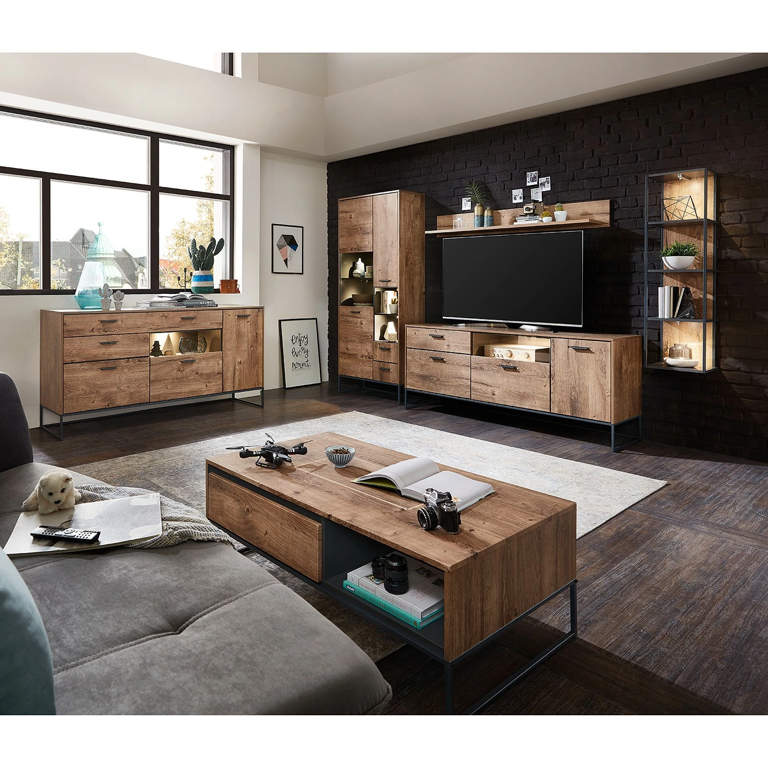 Red Living TV-Lowboard Meevoo II - Eiche Rustikal Dekor / Graphit 5 Red Living TV-Lowboard Meevoo II - Eiche Rustikal Dekor / Graphit – Bild 3