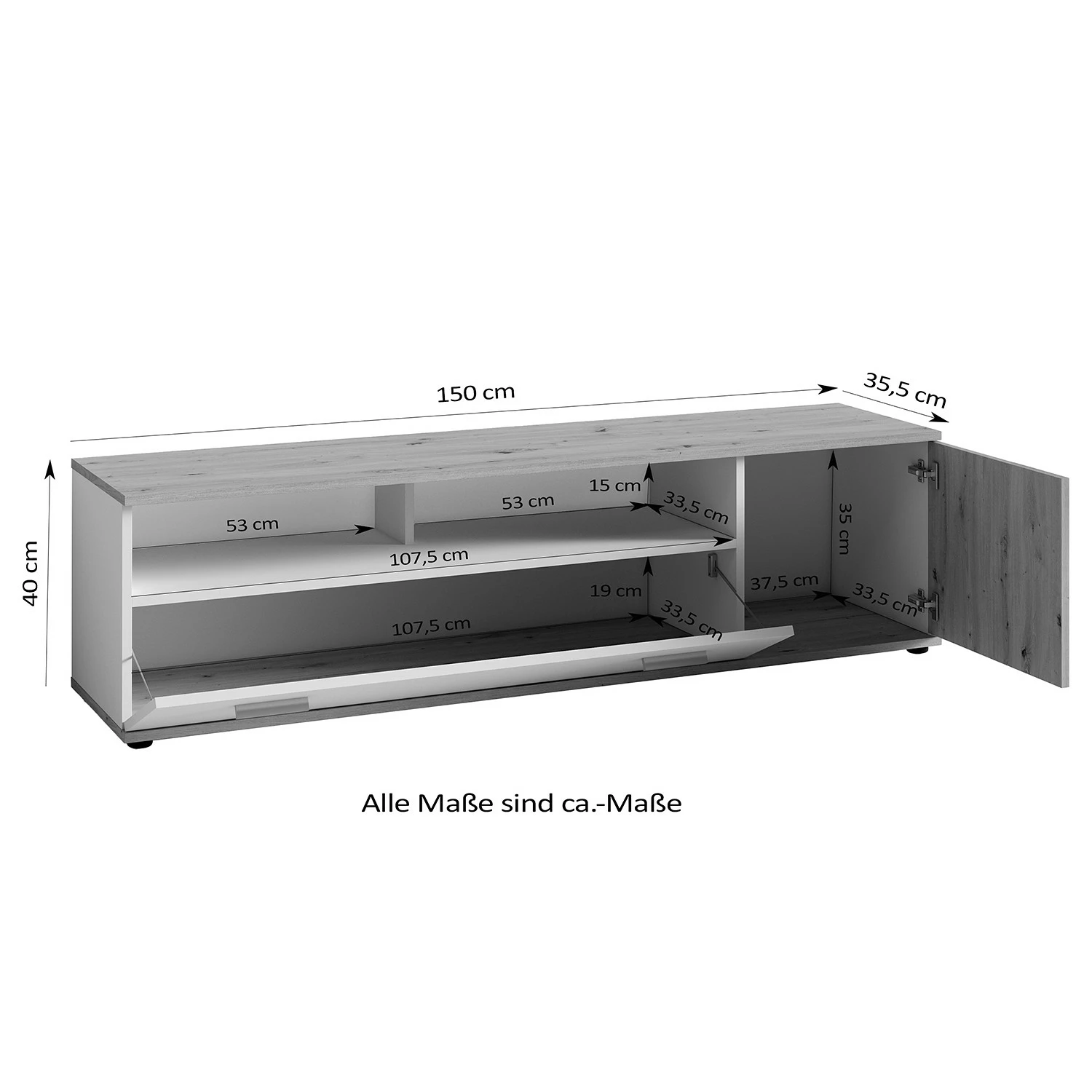 Fredriks TV-Lowboard Chippewa - Weiß / Schwarz 10 Fredriks TV-Lowboard Chippewa - Weiß / Schwarz – Bild 8