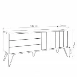 Loftscape TV-Lowboard Eslo - Metall - Eiche Dekor / Weiß -Kommoden Verkäufe 2023 1000284353 210809 06085000138 SKETCH DETAILS P000000001000284353 sketch