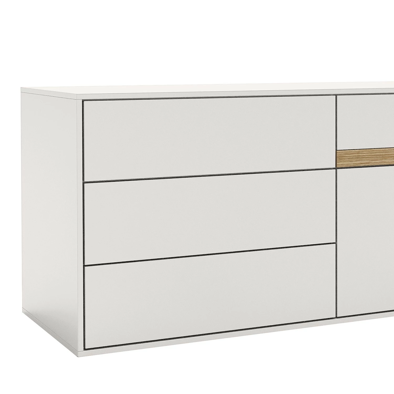 GWINNER Lowboard Calea I - Echtholzfurnier - Matt Weiß / Eiche - Schublade links 6 GWINNER Lowboard Calea I - Echtholzfurnier - Matt Weiß / Eiche - Schublade links – Bild 4