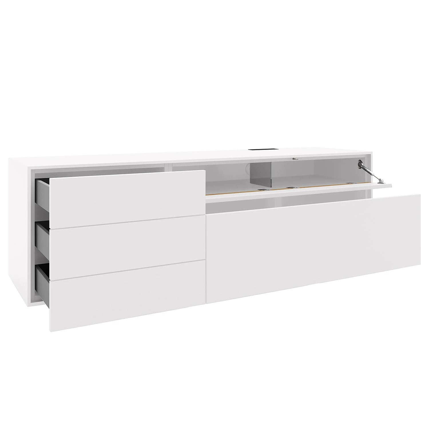 GWINNER Lowboard Calea I - Echtholzfurnier - Matt Weiß / Eiche - Schublade links 4 GWINNER Lowboard Calea I - Echtholzfurnier - Matt Weiß / Eiche - Schublade links – Bild 2