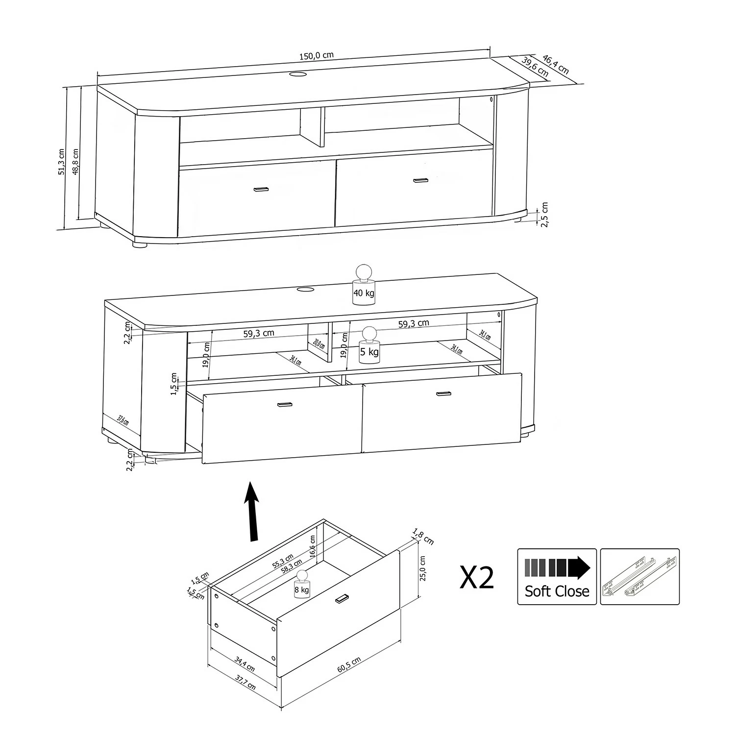 Loftscape TV-Lowboard Intento I - Hochglanz Weiß / Anthrazit 9 Loftscape TV-Lowboard Intento I - Hochglanz Weiß / Anthrazit – Bild 7