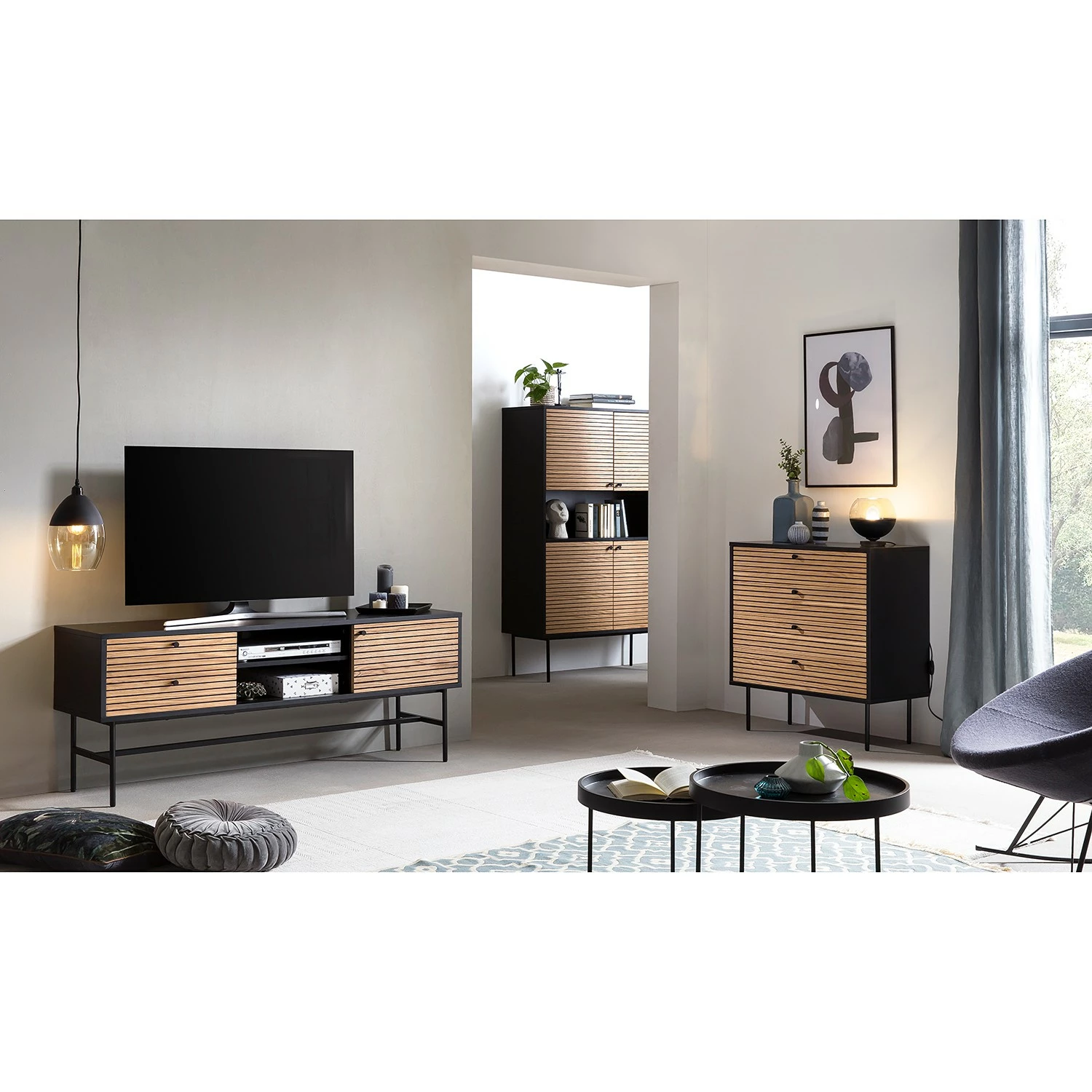 Red Living TV-Lowboard Uckerby - Echtholzfurnier - Eiche / Schwarz 5 Red Living TV-Lowboard Uckerby - Echtholzfurnier - Eiche / Schwarz – Bild 3