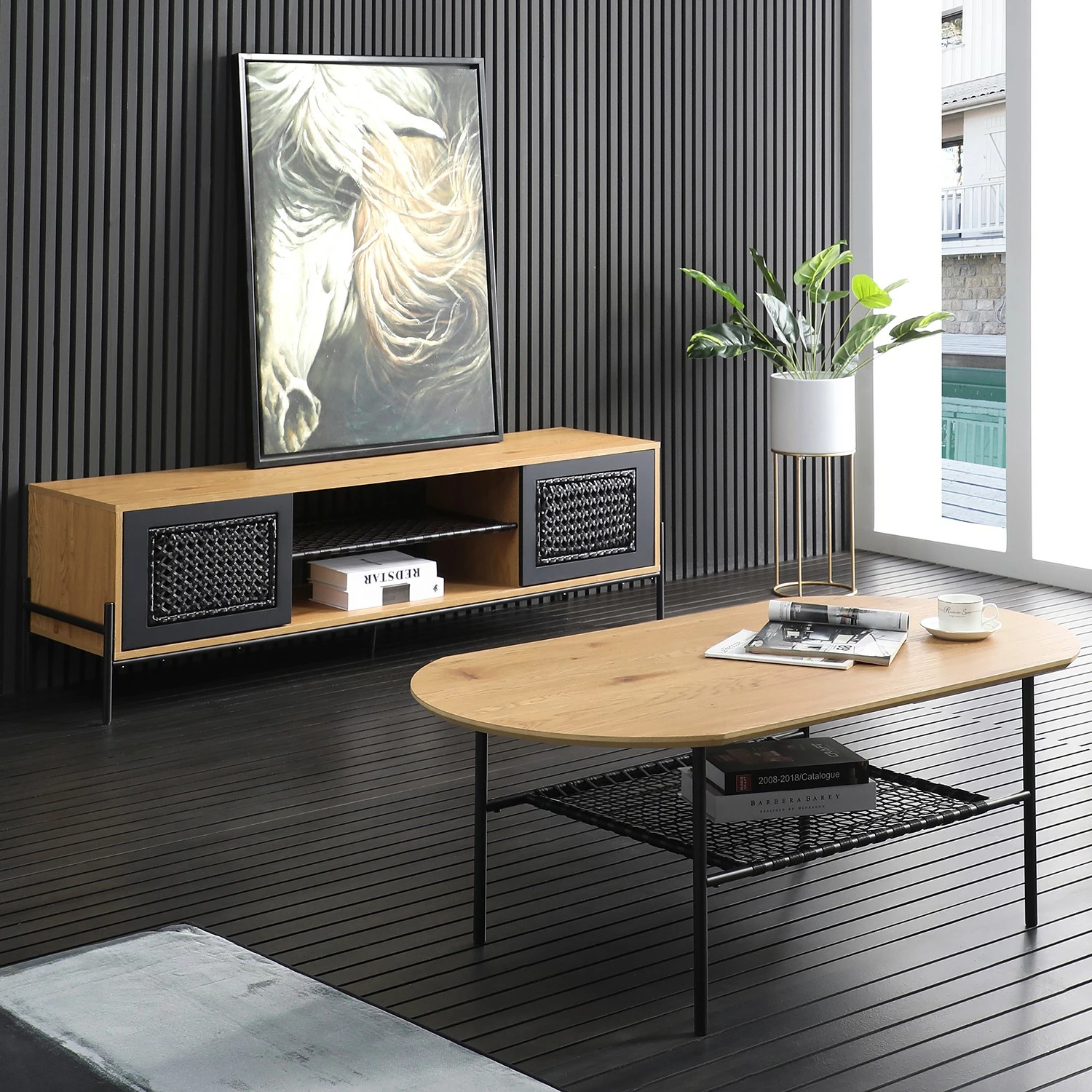 Red Living TV-Lowboard Padbury - Schwarz / Eiche Dekor 4 Red Living TV-Lowboard Padbury - Schwarz / Eiche Dekor – Bild 2