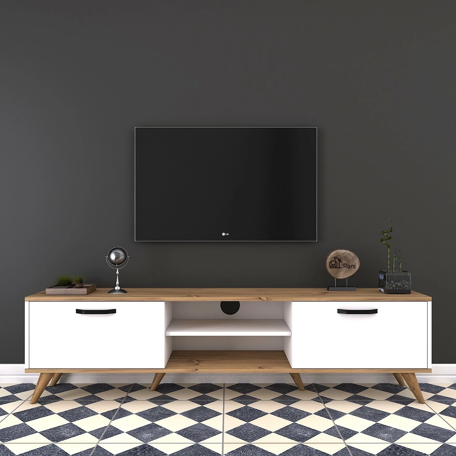 Loftscape TV-Lowboard Rangun - Weiß / Eiche Dekor 7 Loftscape TV-Lowboard Rangun - Weiß / Eiche Dekor – Bild 5