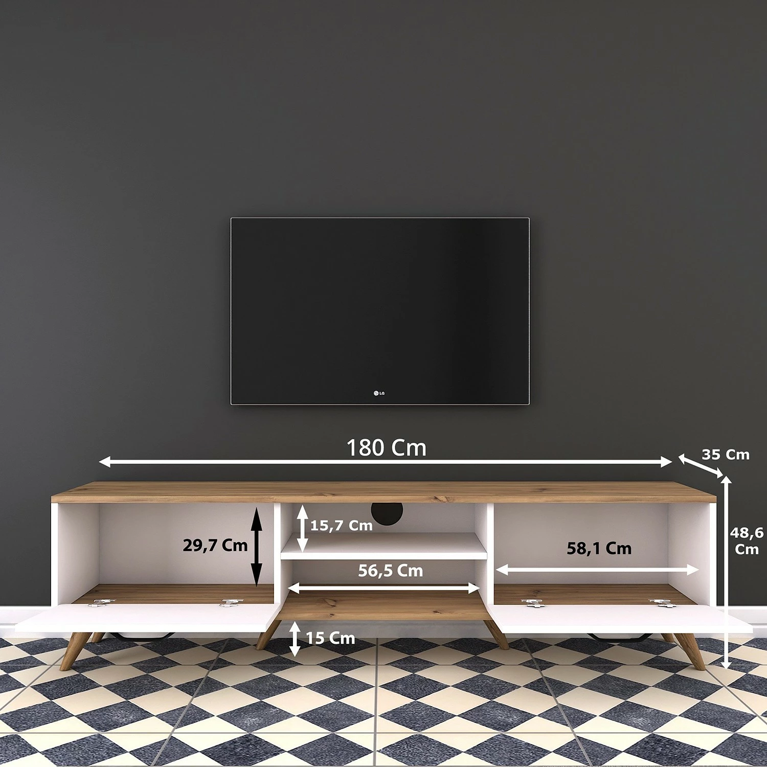 Loftscape TV-Lowboard Rangun - Weiß / Eiche Dekor 8 Loftscape TV-Lowboard Rangun - Weiß / Eiche Dekor – Bild 6