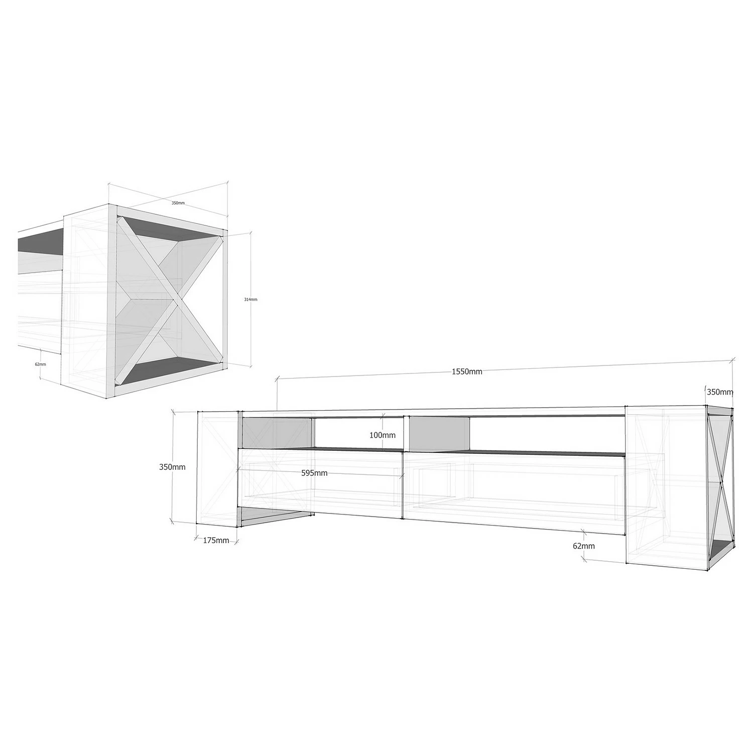 Loftscape TV-Lowboard Varel - Weiß / Walnuss Dekor 7 Loftscape TV-Lowboard Varel - Weiß / Walnuss Dekor – Bild 5