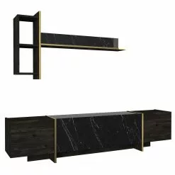 Loftscape Wohnkombination Vidal (2-teilig) - Marmor Schwarz Dekor / Walnuss Dekor / Gold -Kommoden Verkäufe 2023 1000333732 220317 030 DETAILS P000000001000333732