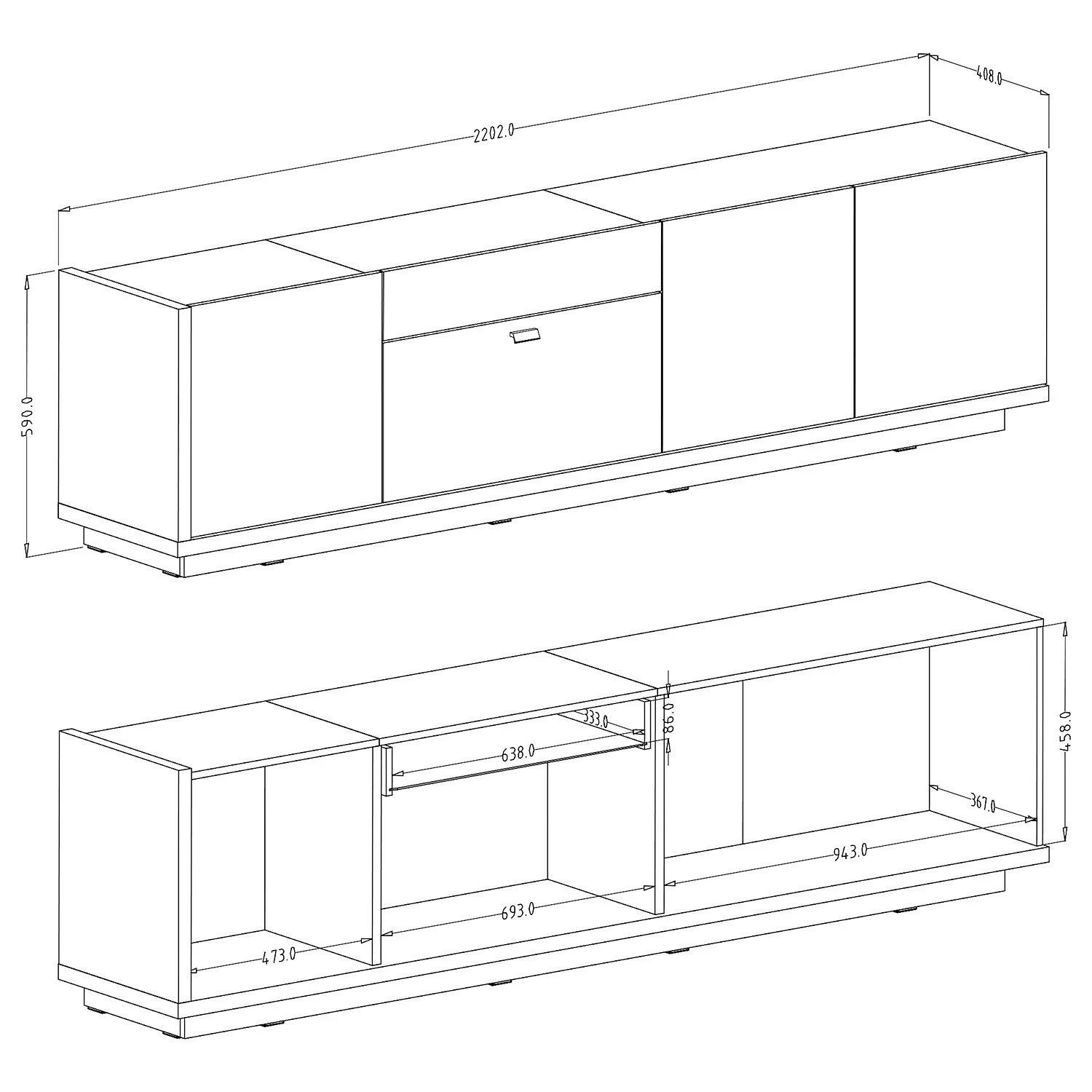 Loftscape TV-Lowboard Lahntal I - Hochglanz Weiß / Risseiche Dekor 8 Loftscape TV-Lowboard Lahntal I - Hochglanz Weiß / Risseiche Dekor – Bild 6
