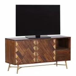 Red Living TV-Lowboard Nook - Mango massiv / Metall - Mango / Gold
