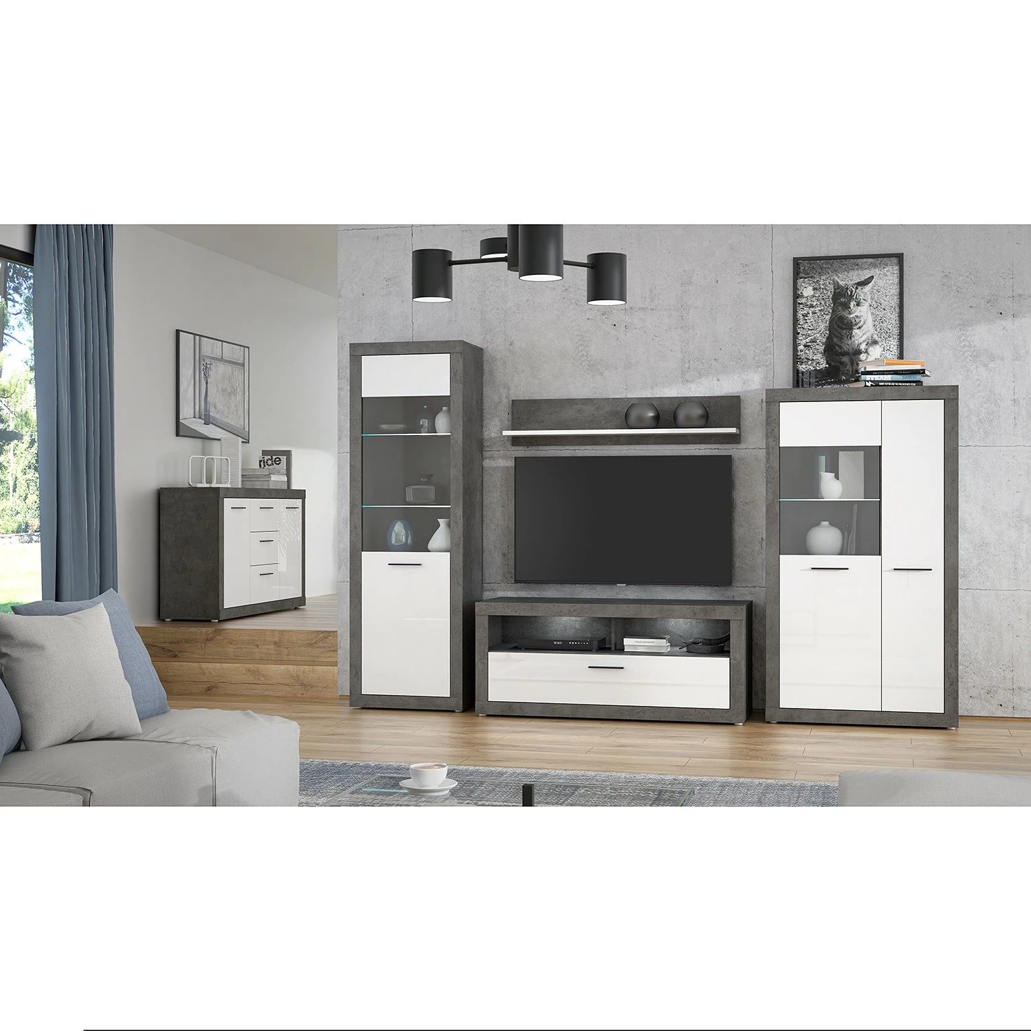 Loftscape TV-Lowboard Vetras I - Hochglanz Weiß / Beton Dekor 6 Loftscape TV-Lowboard Vetras I - Hochglanz Weiß / Beton Dekor – Bild 4