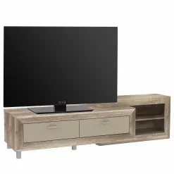 Loftscape TV-Lowboard Verdille - Hochglanz Beige / Eiche Antik Dekor