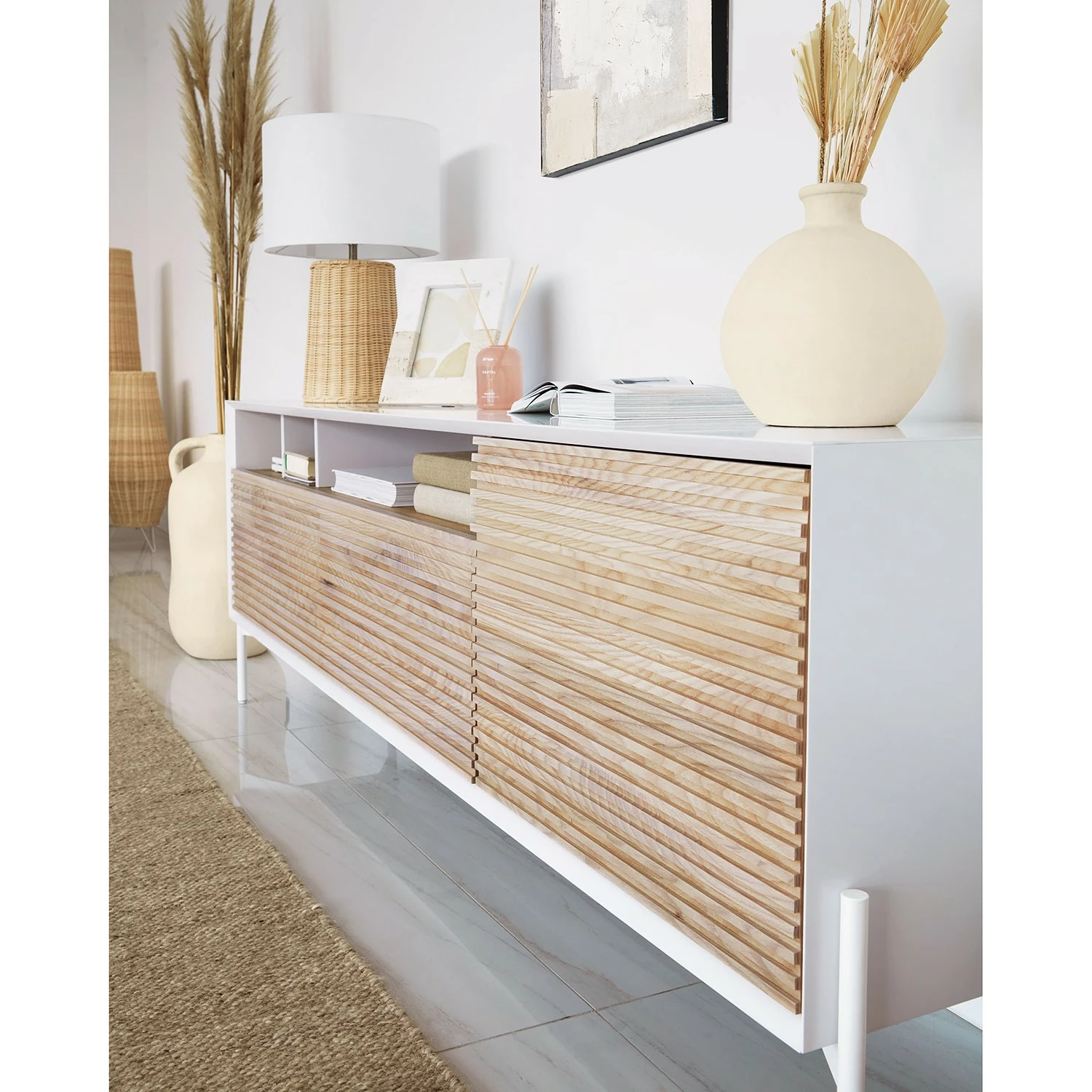 Norrwood TV-Lowboard Maredale II - Esche teilmassiv - Weiß / Esche 6 Norrwood TV-Lowboard Maredale II - Esche teilmassiv - Weiß / Esche – Bild 4