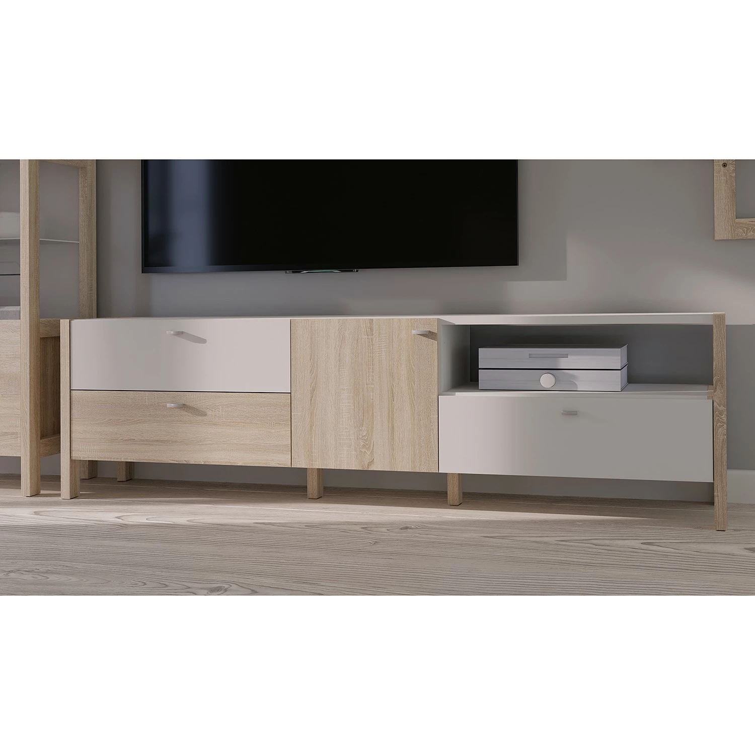 Loftscape TV-Lowboard Thurles - Eiche Sonoma Dekor / Weiß 4 Loftscape TV-Lowboard Thurles - Eiche Sonoma Dekor / Weiß – Bild 2