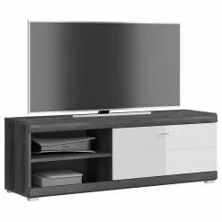 Loftscape TV-Lowboard Sarai II - Hochglanz Weiß / Eiche Grau Dekor