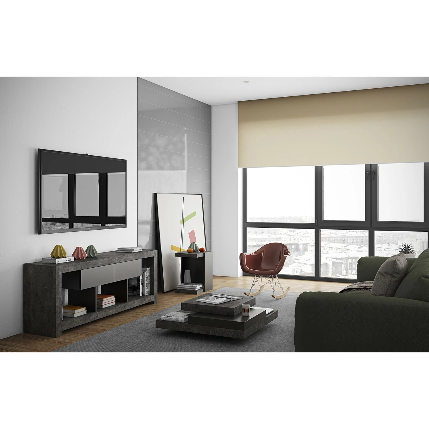 Temahome TV-Lowboard Nara - Beton Dekor / Schwarz 4 Temahome TV-Lowboard Nara - Beton Dekor / Schwarz – Bild 2