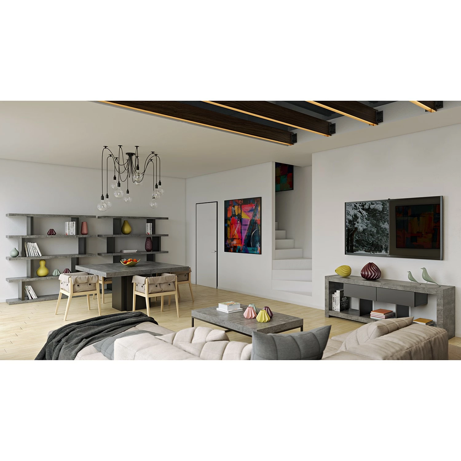 Temahome TV-Lowboard Nara - Beton Dekor / Schwarz 5 Temahome TV-Lowboard Nara - Beton Dekor / Schwarz – Bild 3