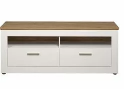 Ebuy24 Shade TVUnterteil 2 - Shade TVUnterteil 2 Schubladen, 2 Offene Fächer Pine weiß Dekor, Eiche Dekor.