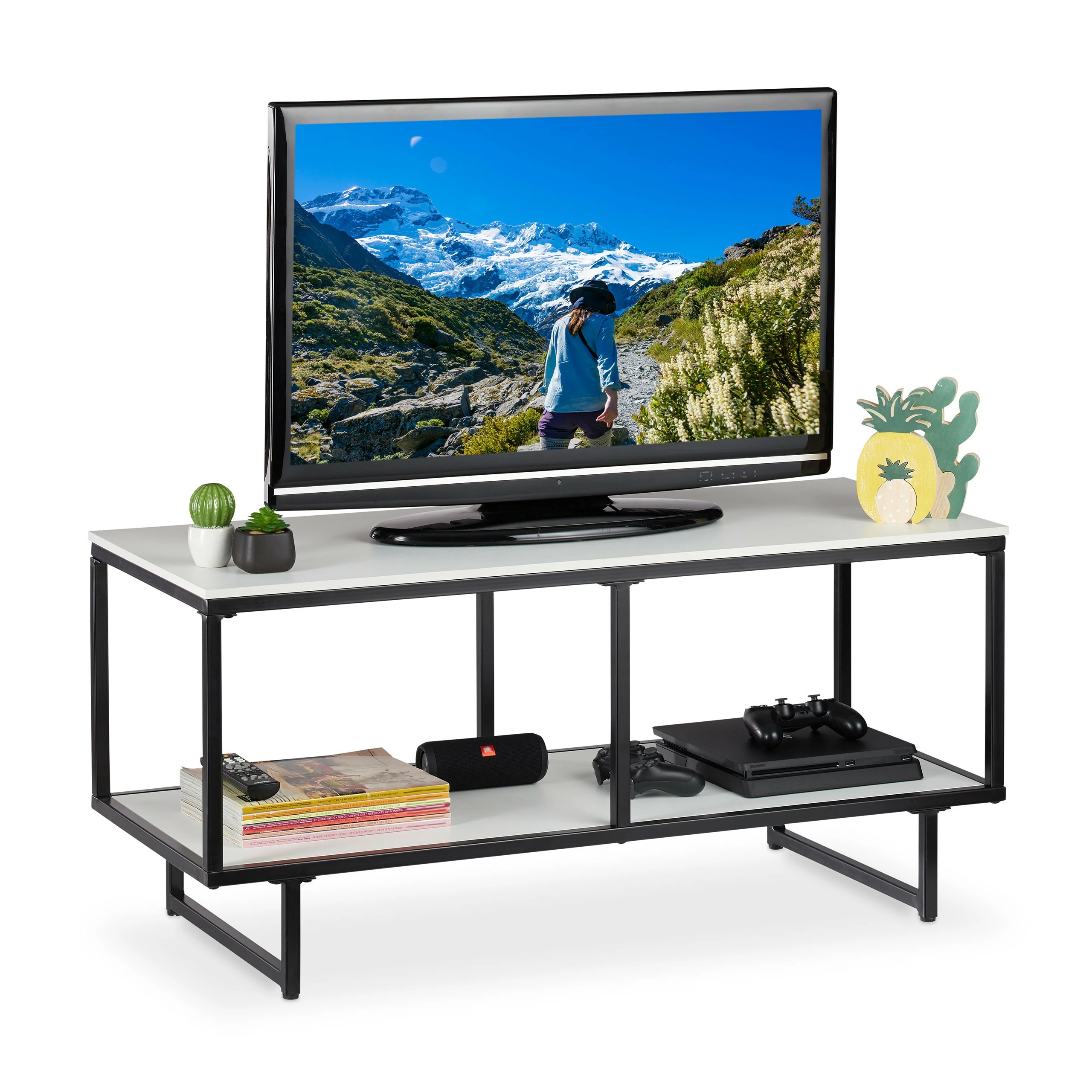 Relaxdays TV Lowboard weiß-schwarz 3 Relaxdays TV Lowboard weiß-schwarz