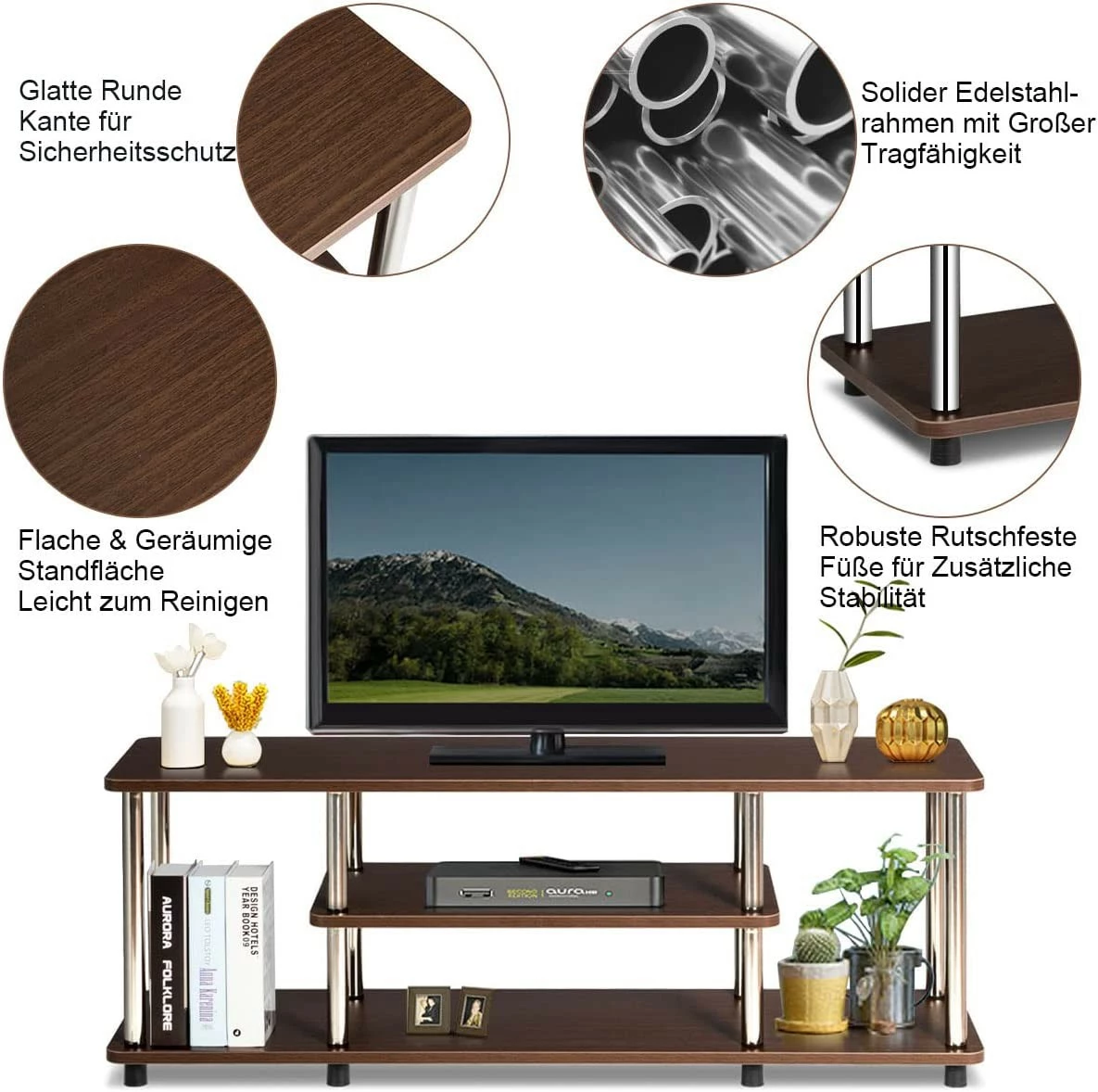 Costway 3 Ebenen TV-Schrank 6 Costway 3 Ebenen TV-Schrank – Bild 4