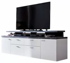 Ebuy24 Mood TV Möbel - Mood TV Möbel 2 Türen, 2 Schubladen, 4 Offene Fächer, 2 Klappen weiß, Stone dekor.