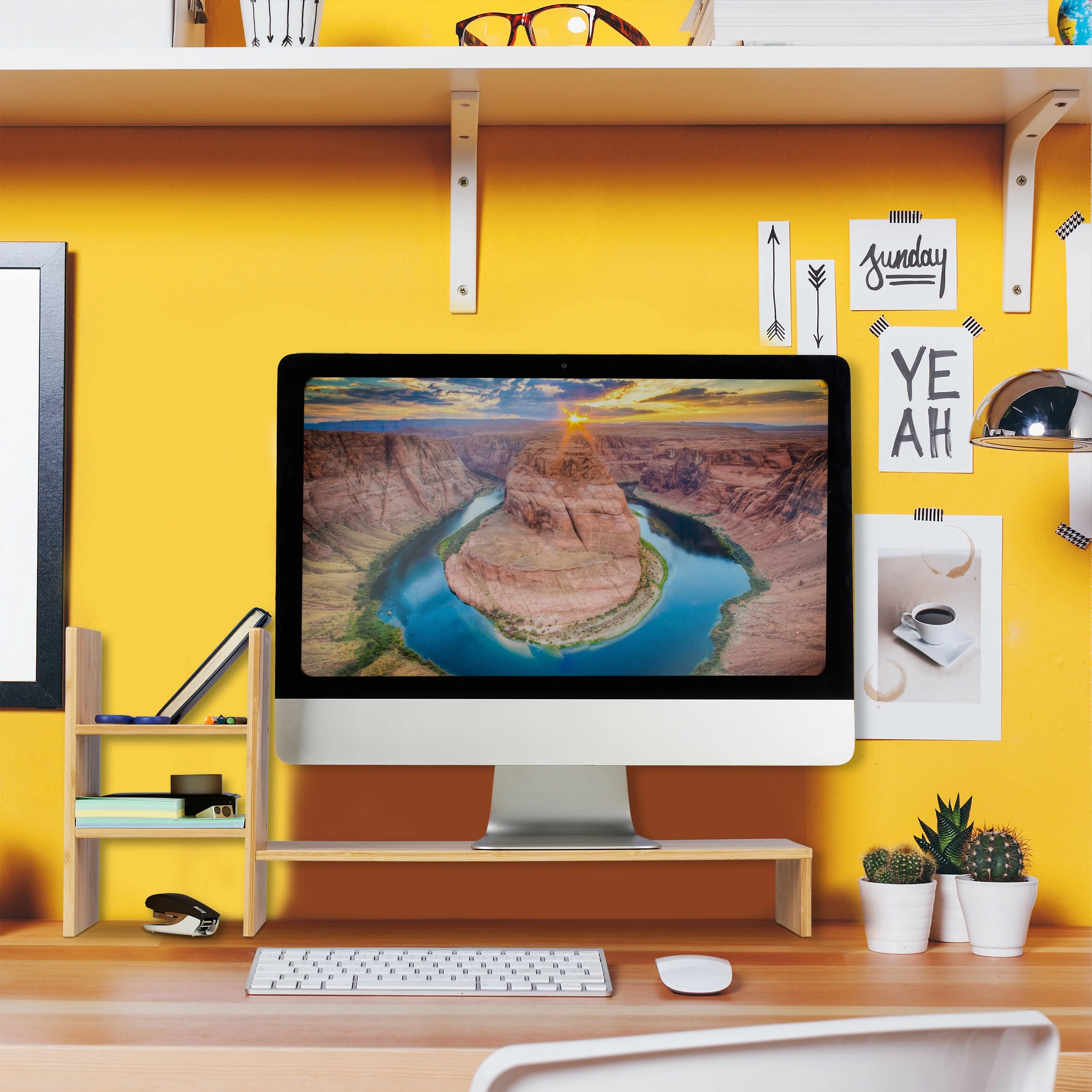 Relaxdays Bambus Monitorständer mit Fächern 4 Relaxdays Bambus Monitorständer mit Fächern – Bild 2