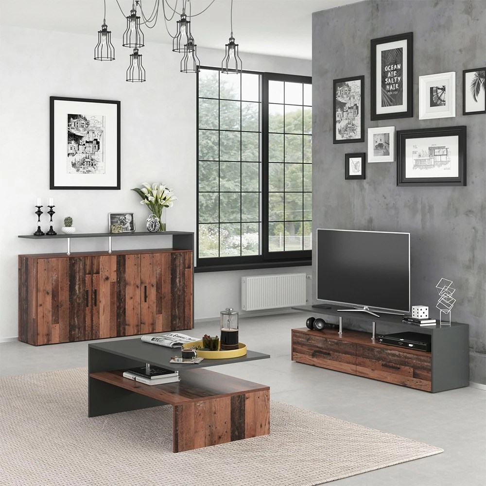 Vicco Lowboard „Amato“ Old Style/Anthrazit 5 Vicco Lowboard „Amato“ Old Style/Anthrazit – Bild 3