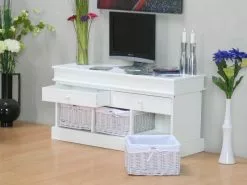 Ebuy24 Trine Tv/Hifi-Möbel - Trine Tv/Hifi-Möbel mit 2 Schubladen und 3 Körben Breite 100 cm, Höhe 50 cm weiß. -Kommoden Verkäufe 2023 57b64bca6286436fb4af7c24623ce715