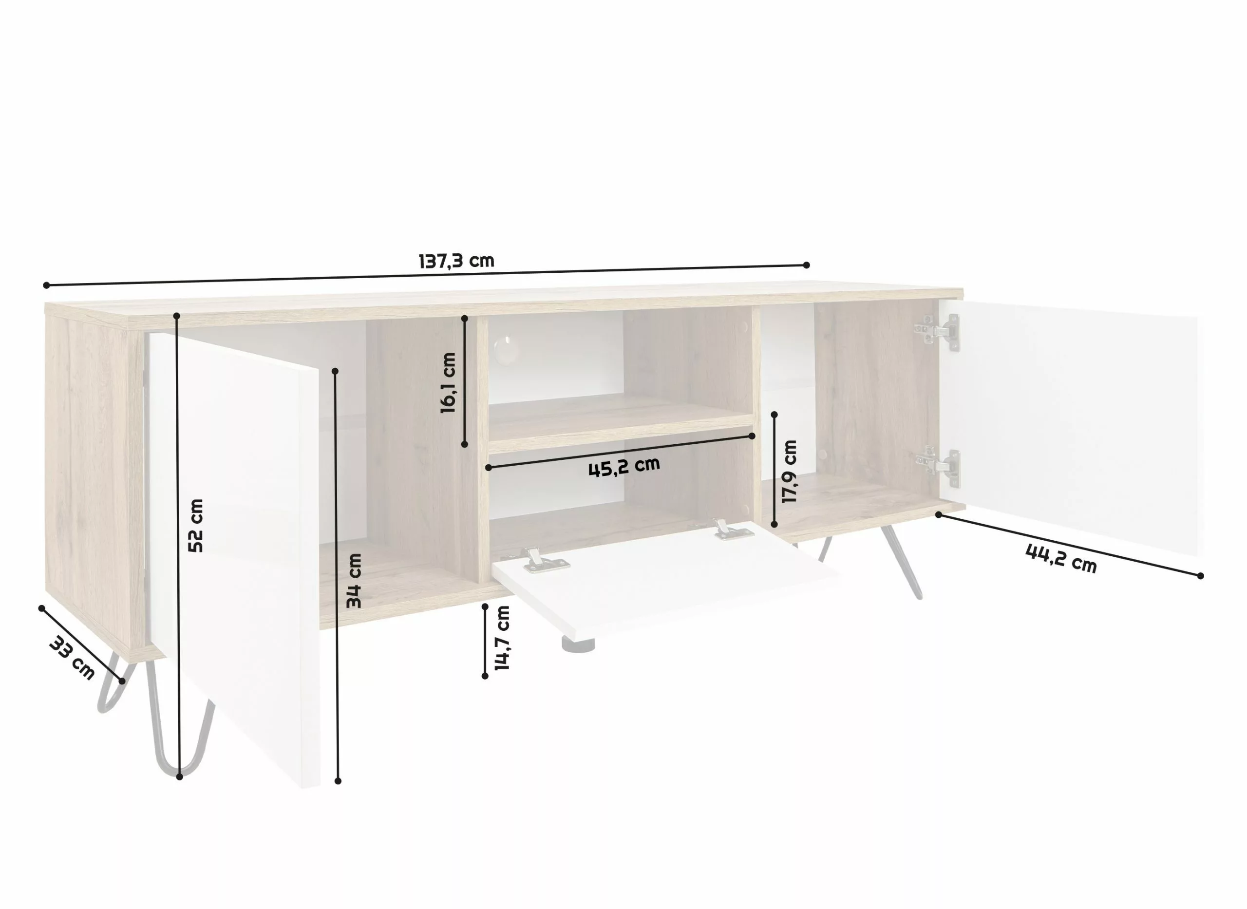 Wonello TV-Lowboard OSLO - Weiß - Holz - Eiche Dekor 4 Wonello TV-Lowboard OSLO - Weiß - Holz - Eiche Dekor – Bild 2