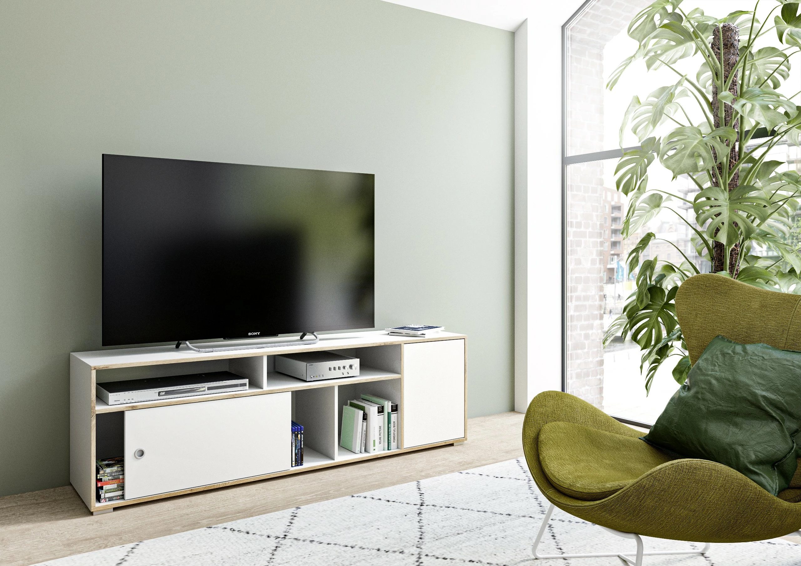 The Kuup Lowboard Weiß Designkante in Eiche 4 The Kuup Lowboard Weiß Designkante in Eiche – Bild 2