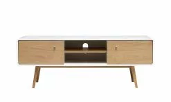 Ebuy24 Tula Tv Tisch - Tula Tv Tisch mit 2 Türen und 1 Ablage, weiss, massiv und furnierte Eiche.