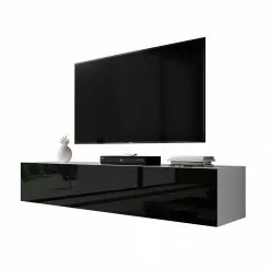 FURNIX RTV Zibo 160cm Weiß Schwarz glänzend